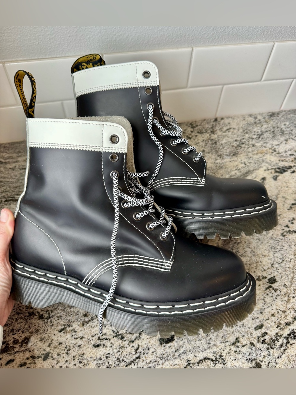 Dr. Martens 1460 Pascal Bex Leather Contrast Boots in Black & White. M 9/ L 10